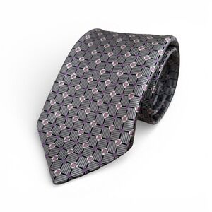 Robert Talbott Carmel Mens Silk Tie Gray Purple Geometric Pattern Hand Sewn USA